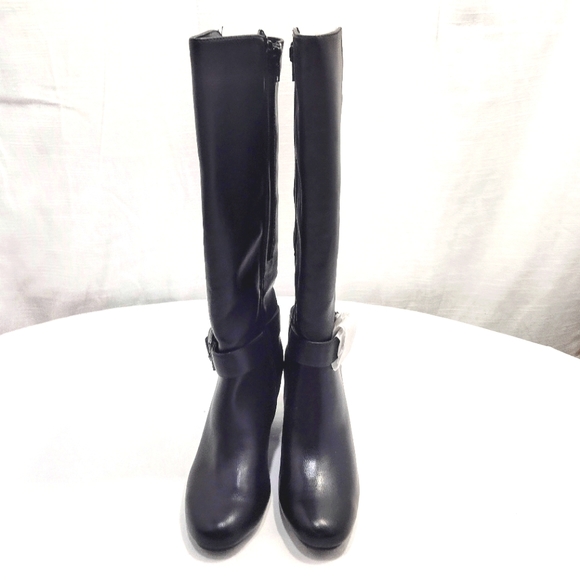 Aerosoles Patience Faux Leather Extended Calf Knee-High Stack Heel Boots - Picture 7 of 15